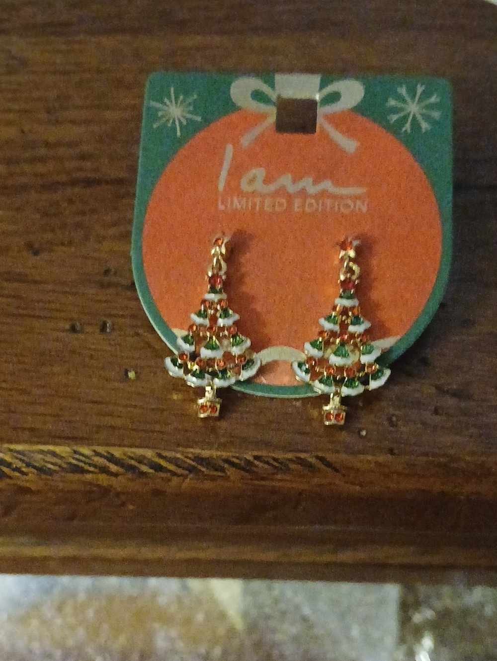 Limited Edition Gold-Tone Green & Red Christmas Tree Drop Earrings